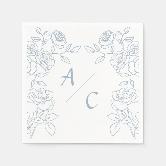 Modern Blue & White French Roses Wedding Serviette (Vorderseite)