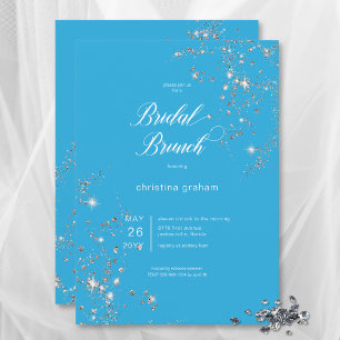 Modern Blue & White Glam Diamonds Bridal Brunch Einladung