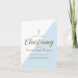 Modern Blue White Gold Christening Baby Boy Einladung