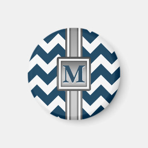 Modern Blue White Gray Mit Monogramm Zickzack Magnet