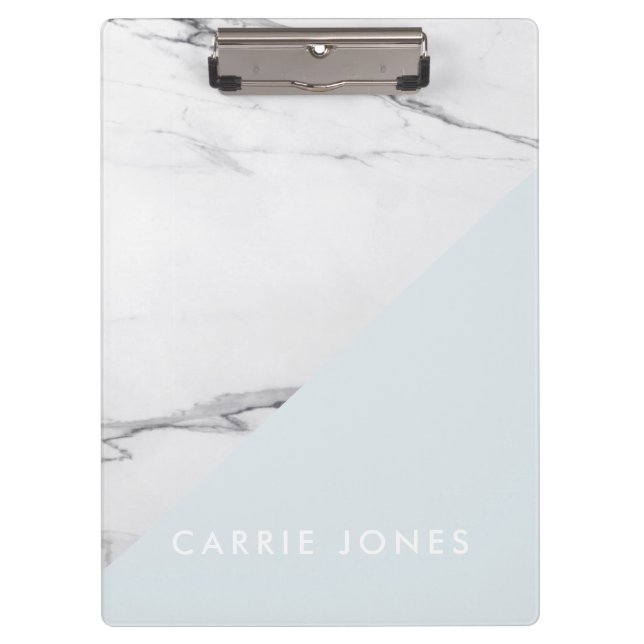 Modern Blue White Marble Business Elegante Klemmbrett (Vorderseite)