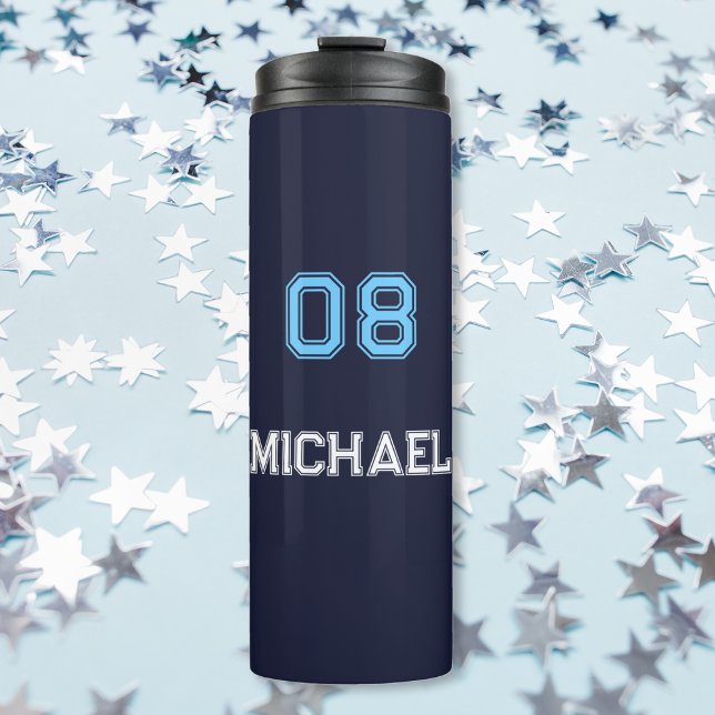 Modern Blue White Player Name Jersey Nummer Sports Thermosbecher (Modern Blue White Player Name Jersey Number Sports Thermal Tumbler)