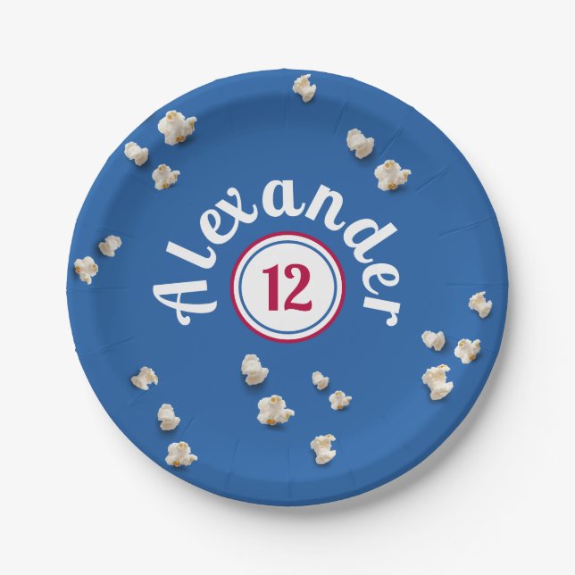Modern Blue White Popcorn Cinema Boy Party Pappteller (Vorderseite)