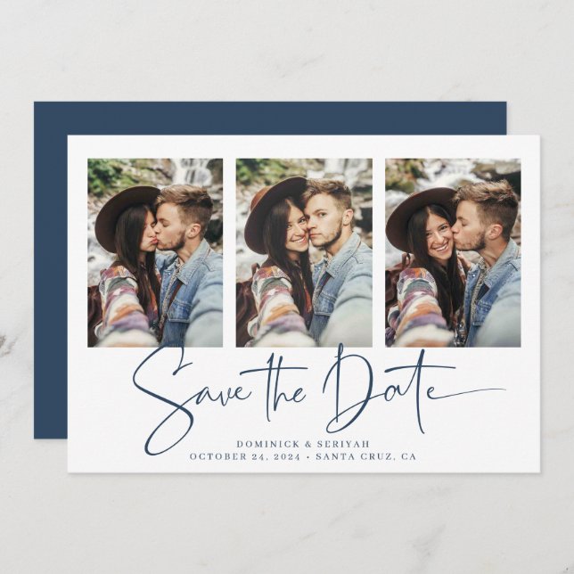 Modern Blue White Save the Date (Vorne/Hinten)