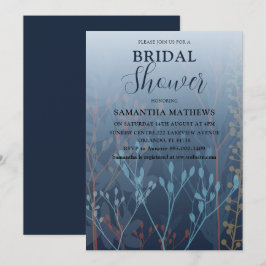 Modern Blue Wild Grass Bridal Dusche Einladung