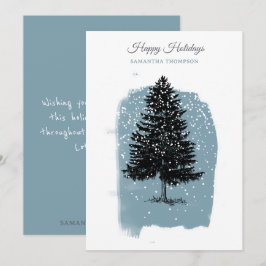 Modern Blue Winter Snow Vintage Christmas Tree Feiertagskarte