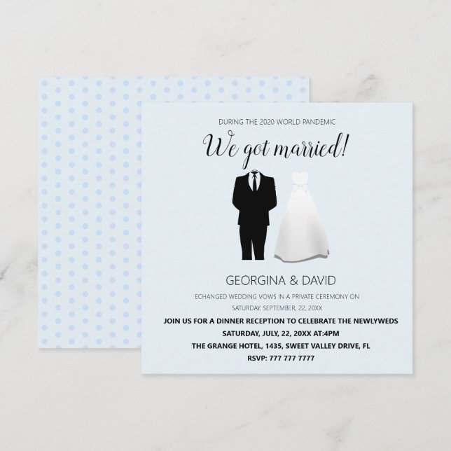 Modern Blue Wir Got Verheiratet! Hochzeit Ankündigung (Vorne/Hinten)
