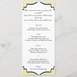 Modern Blue Yellow Stripe Wedding Menu Menükarte