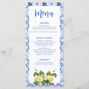 Modern Blue Yellow Tile Lemon Menu Menükarte