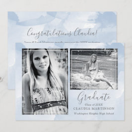 Modern Blue Zwei-Foto-Abschluss Ankündigung