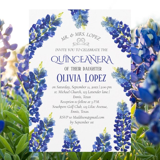 Modern Bluebonnets Quinceañera Floral 15 Geburtsta Einladung (Von Creator hochgeladen)