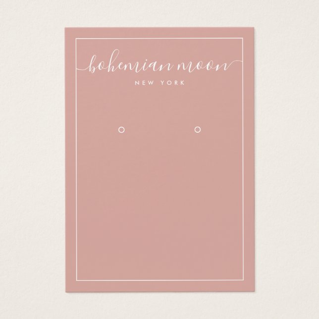 Modern blush and white script earring display card (Vorderseite)