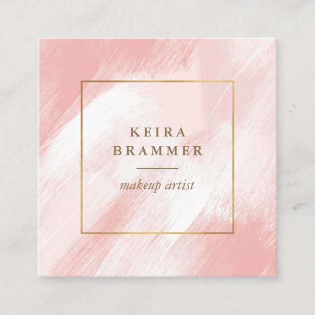 Modern Blush Brush Schlaganfälle Gold Frame Square Quadratische Visitenkarte (Vorderseite)