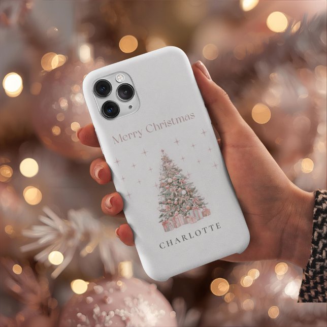 Modern Blush Christmas Tree Personalized Holiday  iPhone 15 Pro Hülle (Von Creator hochgeladen)