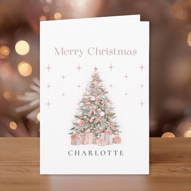Modern Blush Christmas Tree – Personalized Holiday Karte (Von Creator hochgeladen)
