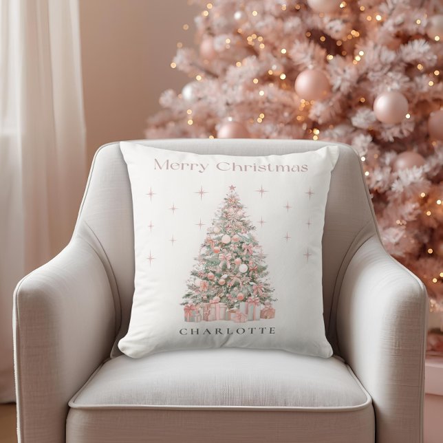 Modern Blush Christmas Tree – Personalized Holiday Kissen (Von Creator hochgeladen)