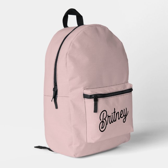 Modern Blush Dusty Pink Monogram und Name Bedruckter Rucksack (Rückseitige Ecke links)