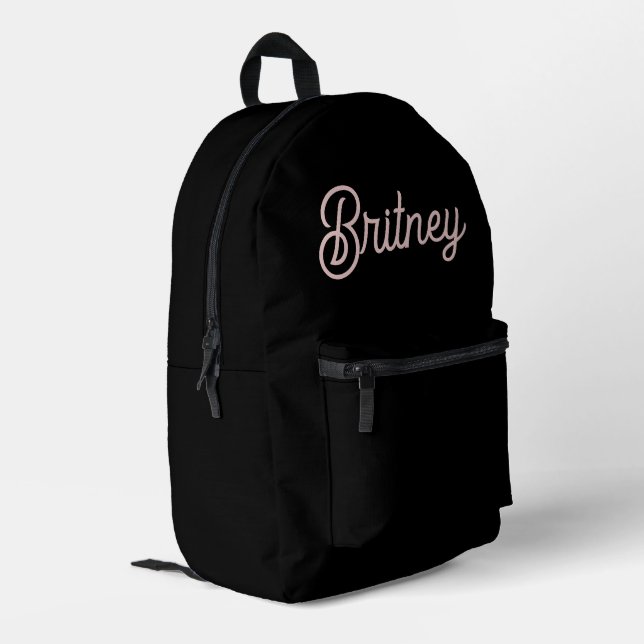 Modern Blush Dusty Pink Monogram und Name Bedruckter Rucksack (Rückseitige Ecke links)