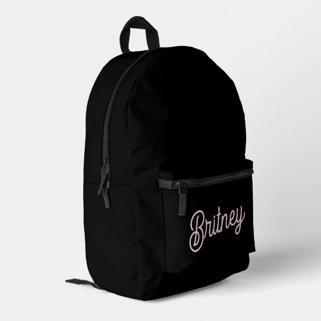 Modern Blush Dusty Pink Monogram und Name Bedruckter Rucksack (Rückseitige Ecke links)