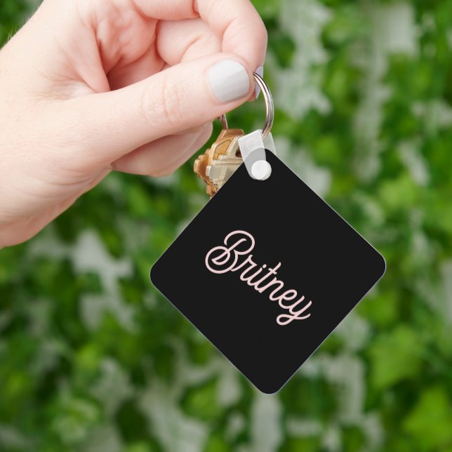 Modern Blush Dusty Pink Monogram und Name Schlüsselanhänger (Hand)