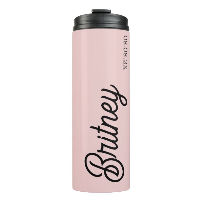 Modern Blush Dusty Pink Monogram und Name Thermosbecher (Vorderseite)