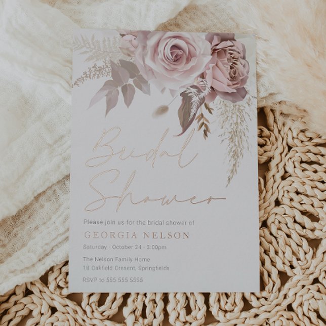 Modern Blush Floral Bridal Shower Real Rose Gold Folieneinladung (Von Creator hochgeladen)