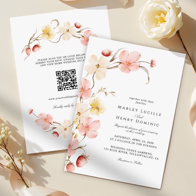 Modern Blush Floral QR Code All In One Wedding Einladung (Von Creator hochgeladen)