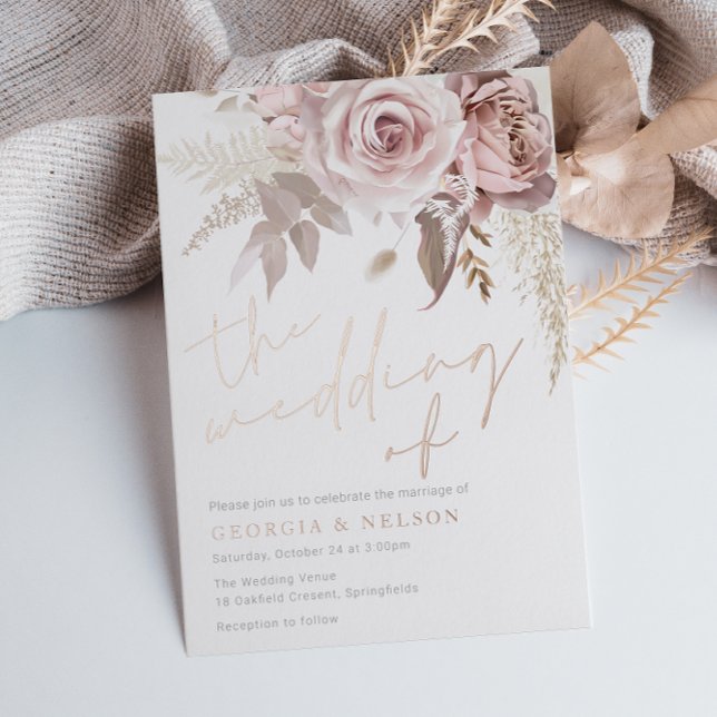 Modern Blush Floral Rose Gold The Wedding of Folieneinladung (Von Creator hochgeladen)