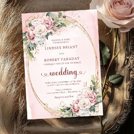 Modern Blush Floral Rose Gold Wedding Invitation Einladung