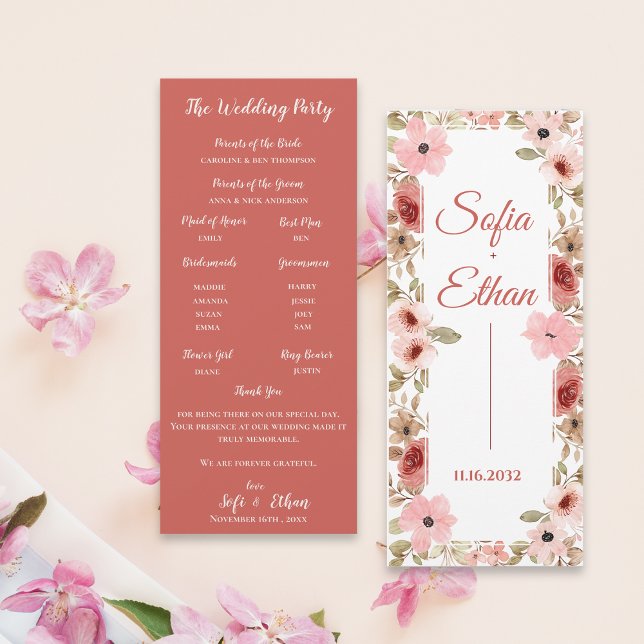Modern Blush Floral Wedding Ceremony Program Einladung (Modern Blush Floral Wedding Ceremony Program)