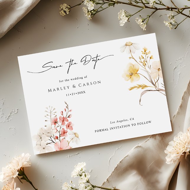 Modern Blush Floral Wildflower Spring Wedding Save The Date (Von Creator hochgeladen)