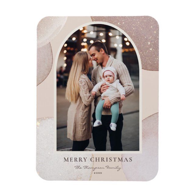 Modern Blush Glitzer Formen Frohe Weihnachten Foto Magnet (Vertikal)