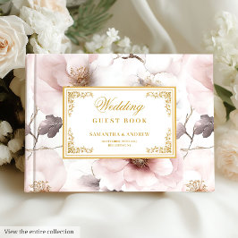 Modern Blush Ivory Gold Elegantes Gästebuch Hochze