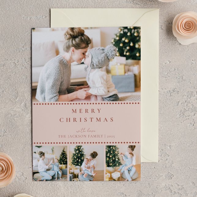 Modern Blush Multi Photo Christmas Mitteilungskarte (Von Creator hochgeladen)