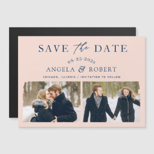 Modern Blush Navy 2 Photo Save the Date Magnet