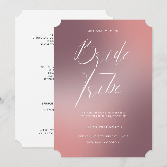Modern Blush Ombré Gradient Bachelorette Wochenend Einladung (Vorne/Hinten)
