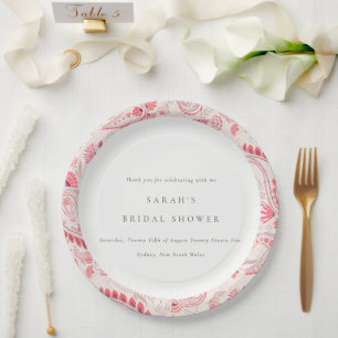 Modern Blush Paisley Typografy Brautparty Roun Pappteller