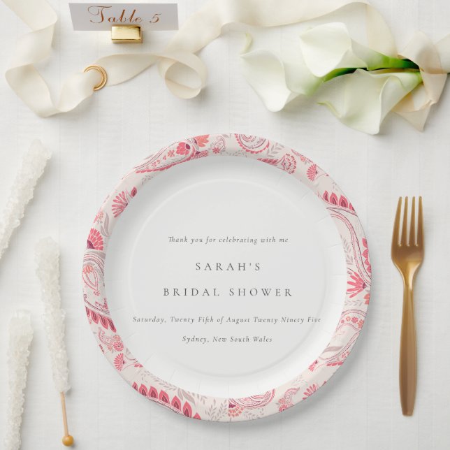 Modern Blush Paisley Typografy Brautparty Roun Pappteller (Hochzeit)