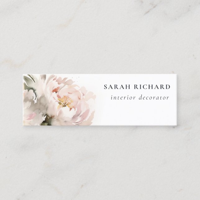Modern Blush Peony Watercolor Floral Bunch Mini Visitenkarte (Vorderseite)
