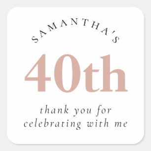 Modern Blush Pink 40. Geburtstag Vielen Dank Quadratischer Aufkleber