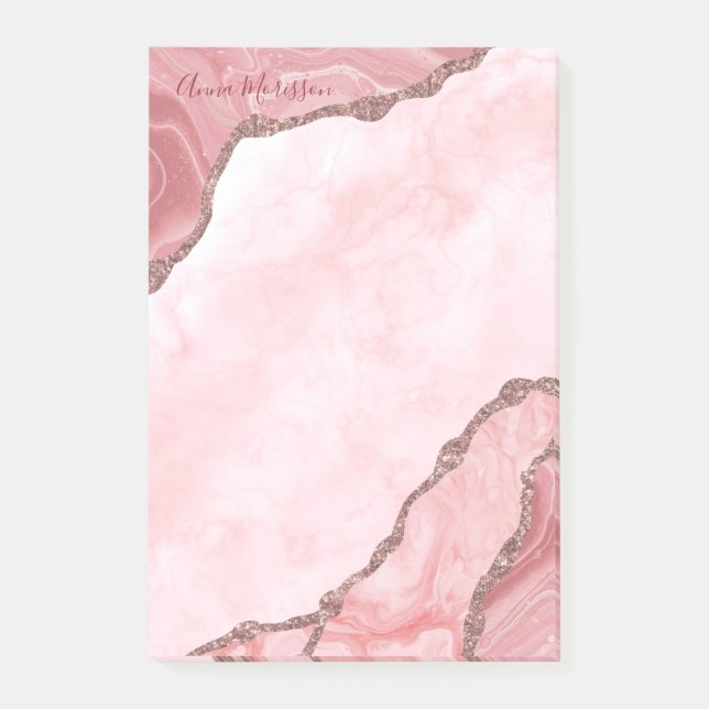 Modern Blush Pink Agate Geode Post-it Klebezettel (Vorderseite)