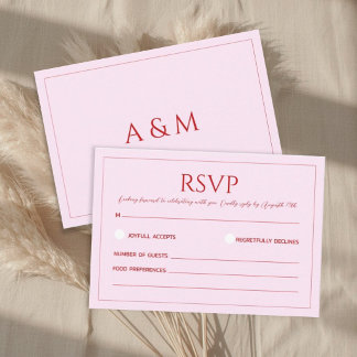 Modern blush pink and red minimalist wedding RSVP karte