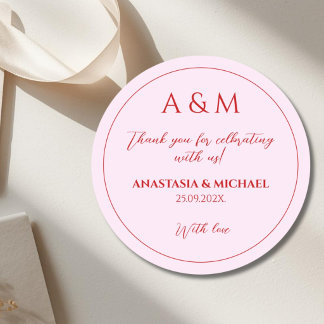Modern blush pink and red minimalist wedding runder aufkleber