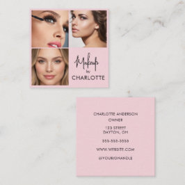 Modern Blush Pink Black Script 3 Photo  Quadratische Visitenkarte