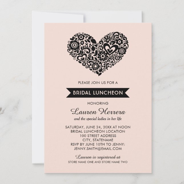 Modern Blush Pink Blumenkohl Bridal Luncheon Einladung (Vorderseite)