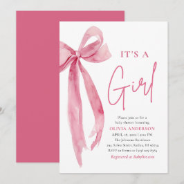 Modern Blush Pink Bow It's a Girl Baby Shower Einladung