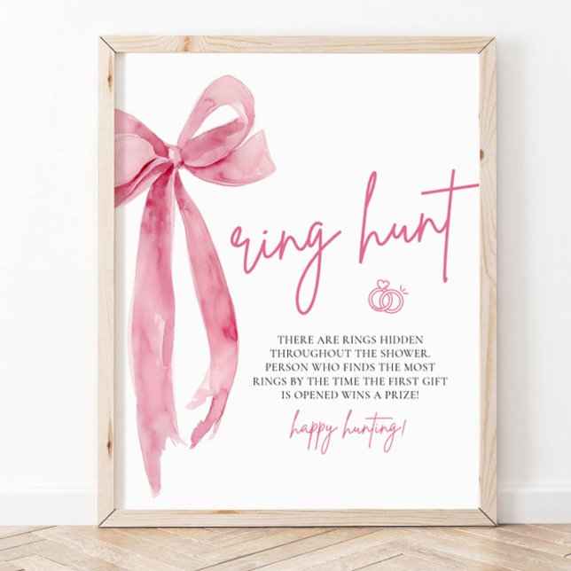 Modern Blush Pink Bow Ring Hunt Brautparty Poster (Von Creator hochgeladen)