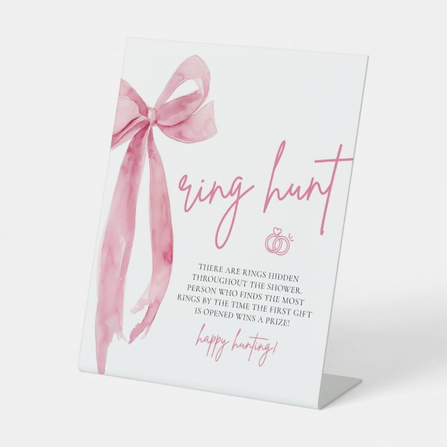Modern Blush Pink Bow Ring Hunt Brautparty Sockelschild (Vorderseite)