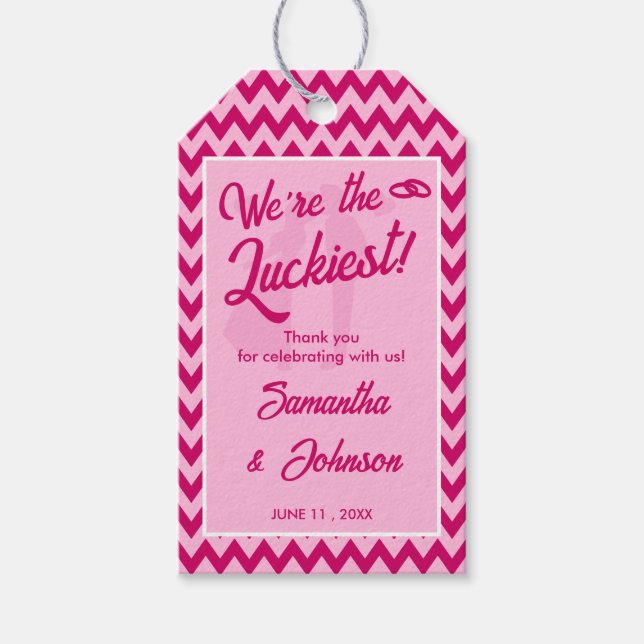 Modern Blush Pink Chevron Stripe Wedding Geschenkanhänger (Vorderseite)