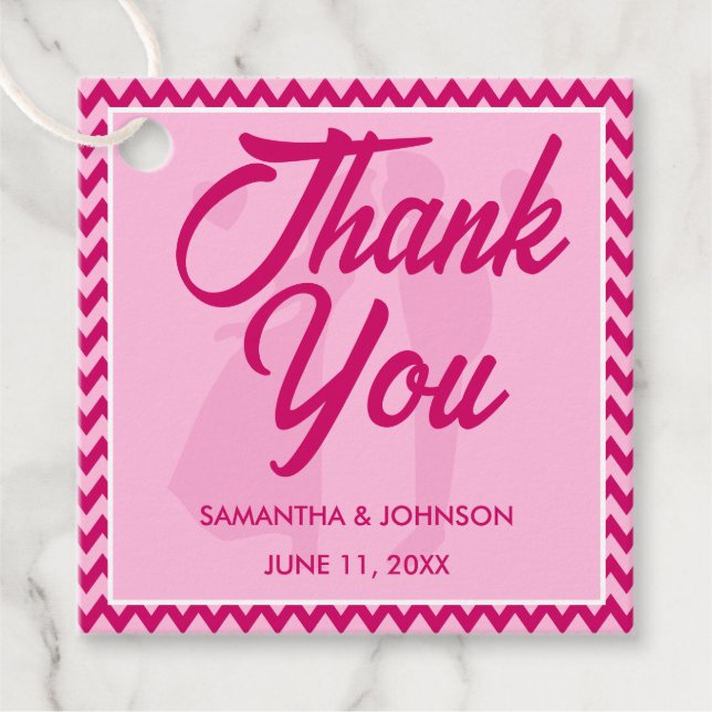 Modern Blush Pink Chevron Stripe Wedding Geschenkanhänger (Vorderseite)